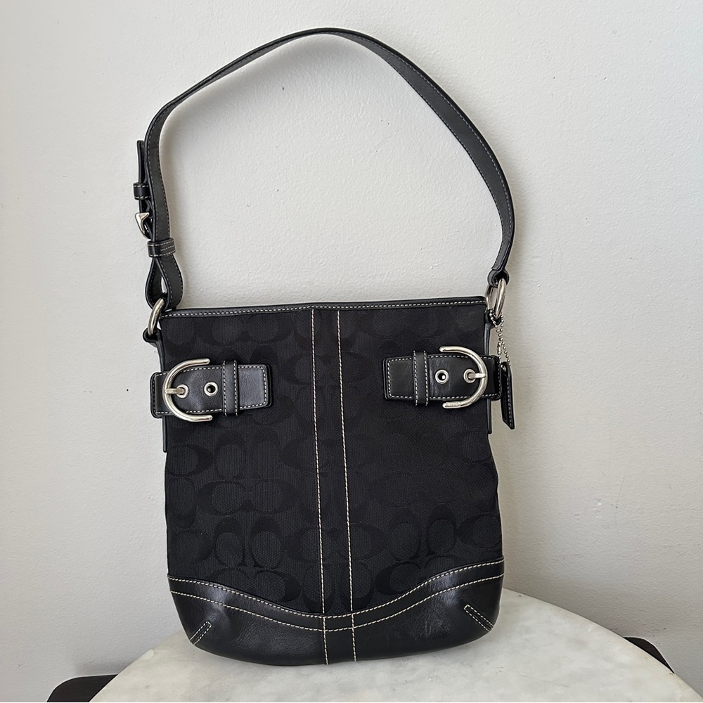 COACH Signature Restored Small duffle Purse Handbag Y2K Leather and canvas Black